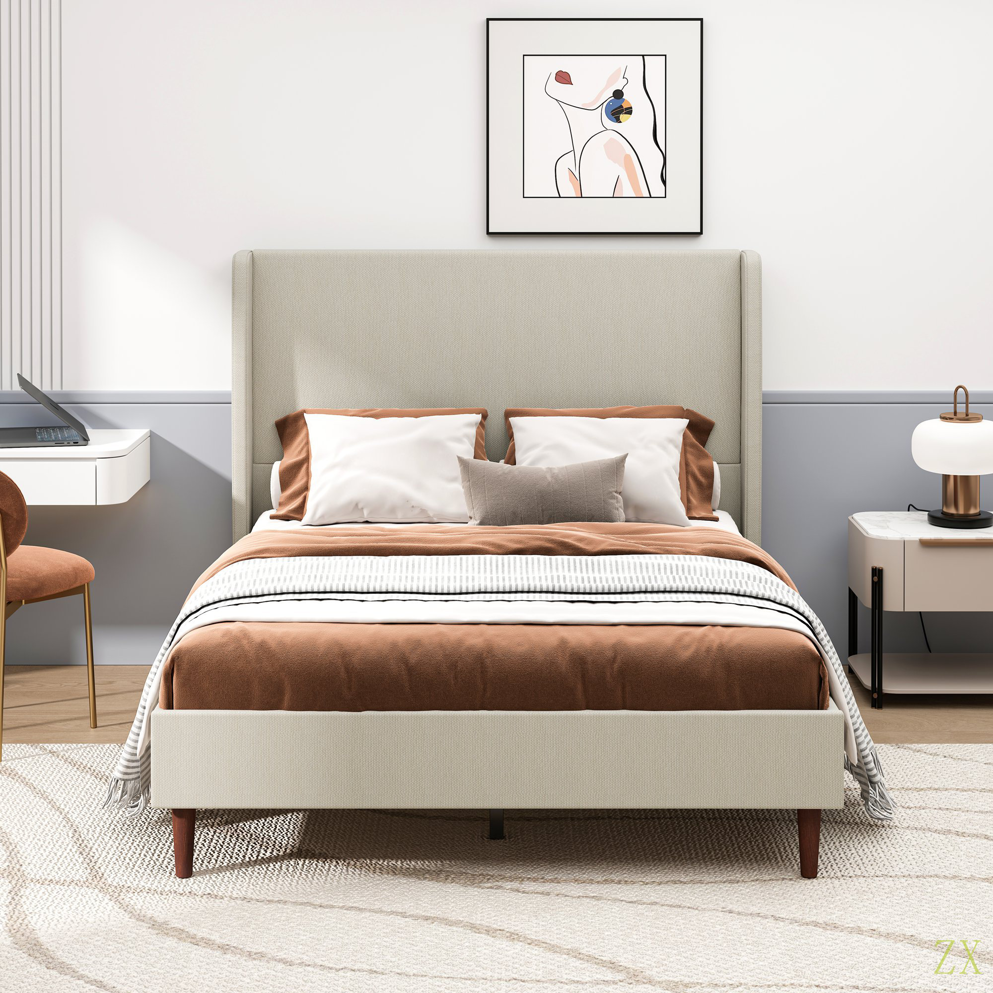 Latitude Run® High Headboard Upholstered Bed, Bed Frame, 12-Slat